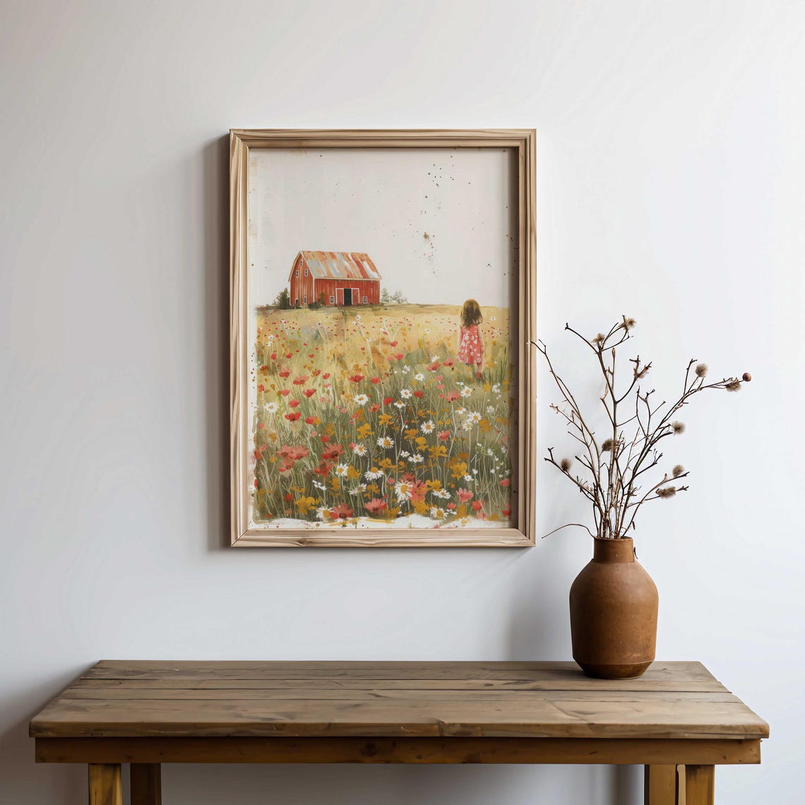 Farm Nursery Decor Girl Red Barn Painting Country Wall Decor Wildflower Field Art Farmhouse Nursery Of 3 Country Art
