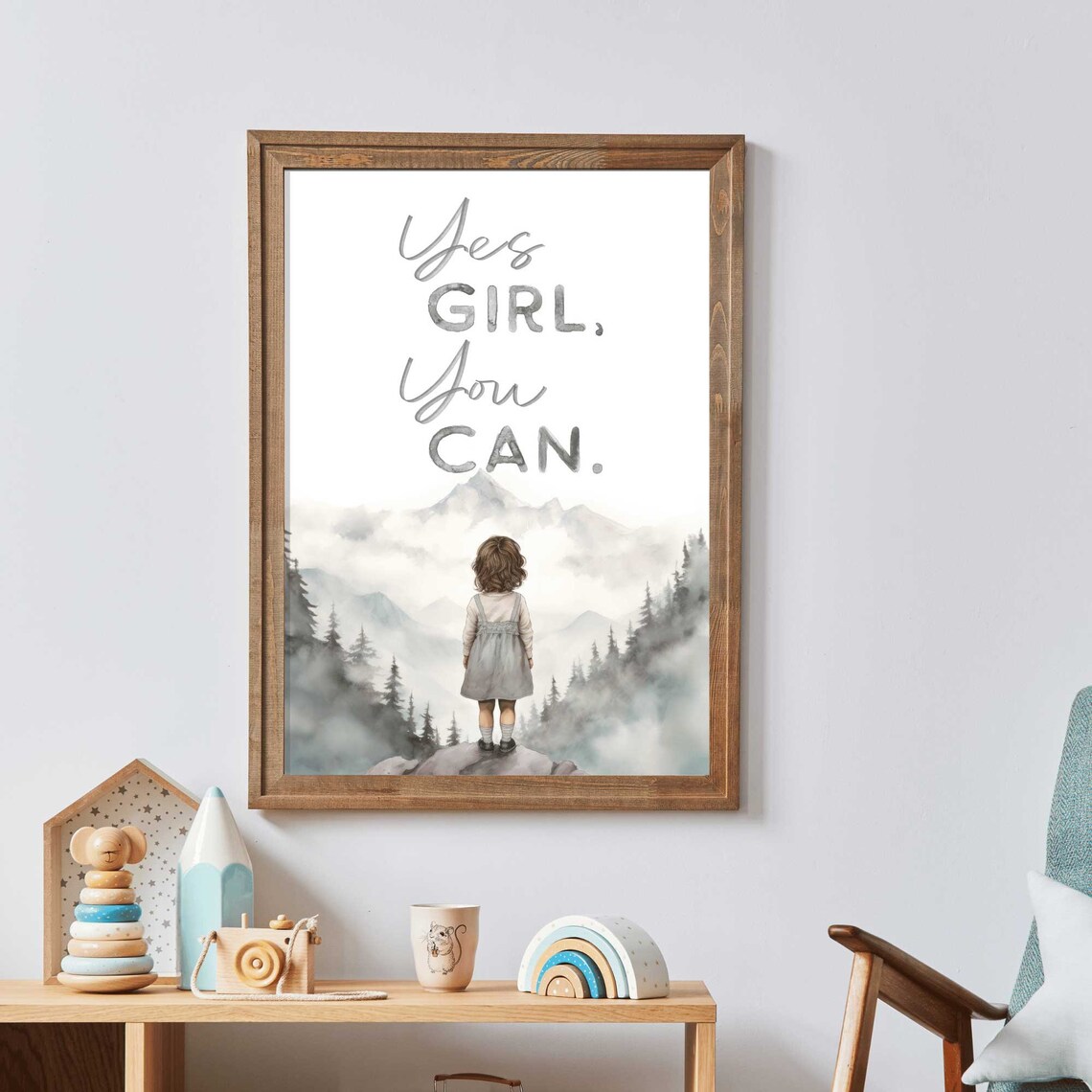 Yes Girl You Can Quote Poster Empowering Mountain Girls Room Decor - Image 3
