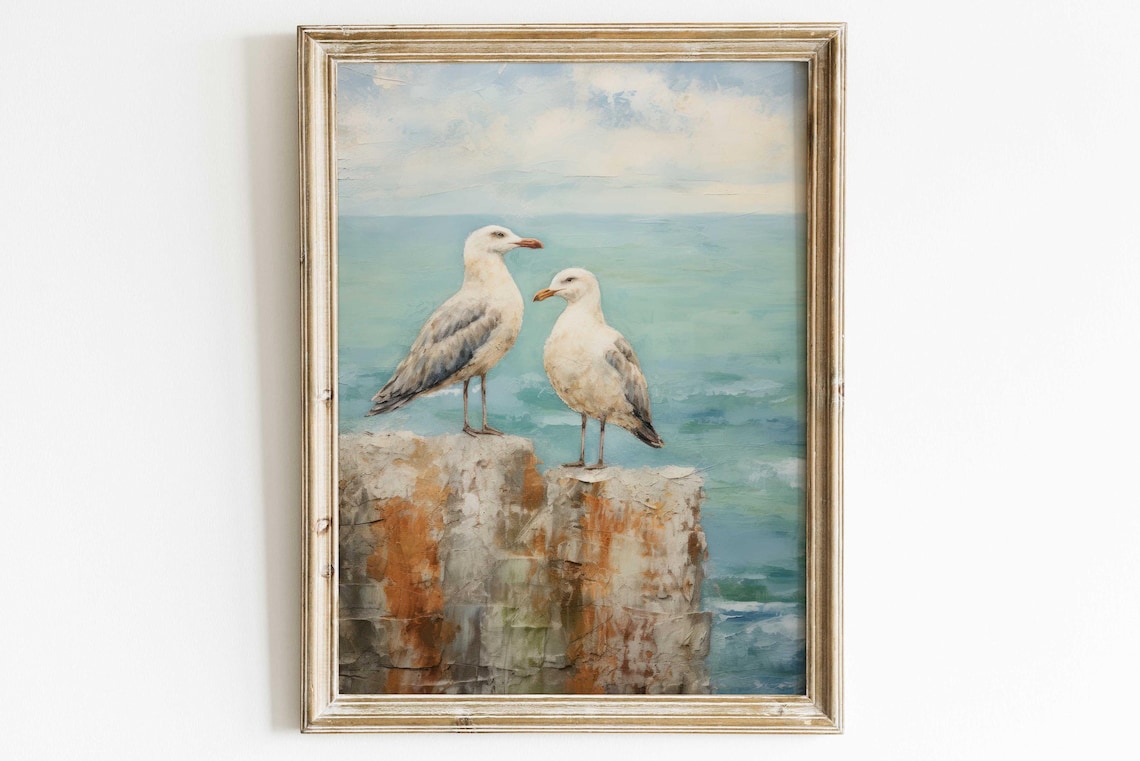 Seagull Art Print, Vintage Coastal Bird Decor