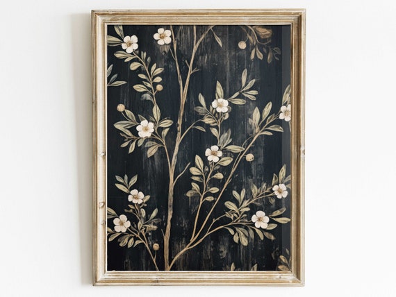 Black Floral Farmhouse Botanical Art Print