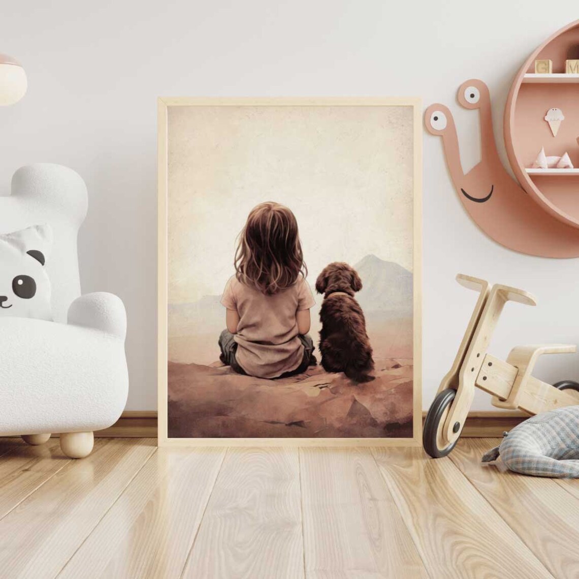 Girl And Dog Puppy Nursery Art Print, Nursery Decor - Image 2