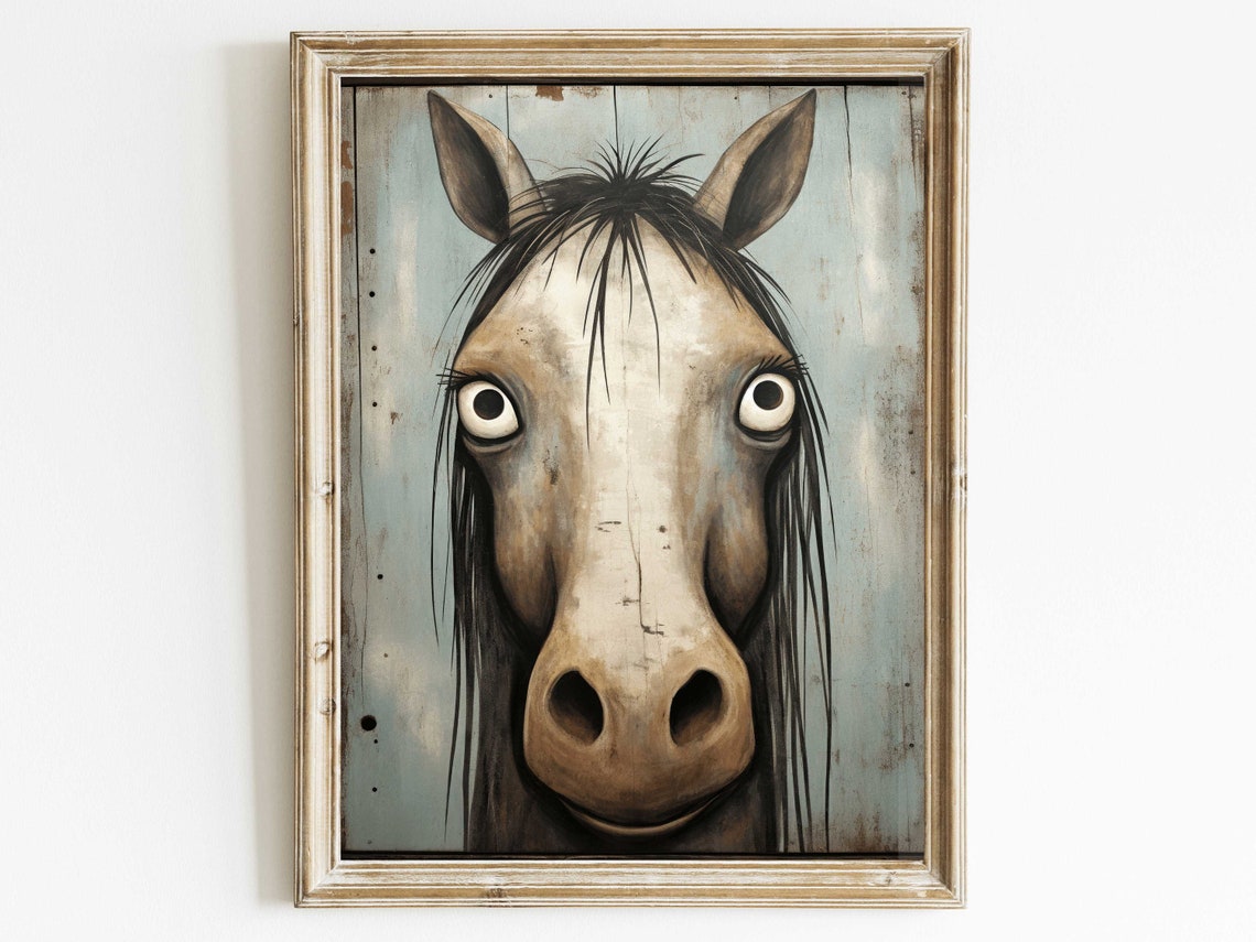 Goofy Wide Eyed Horse Face Rustic Distressed Funny Animal Poster