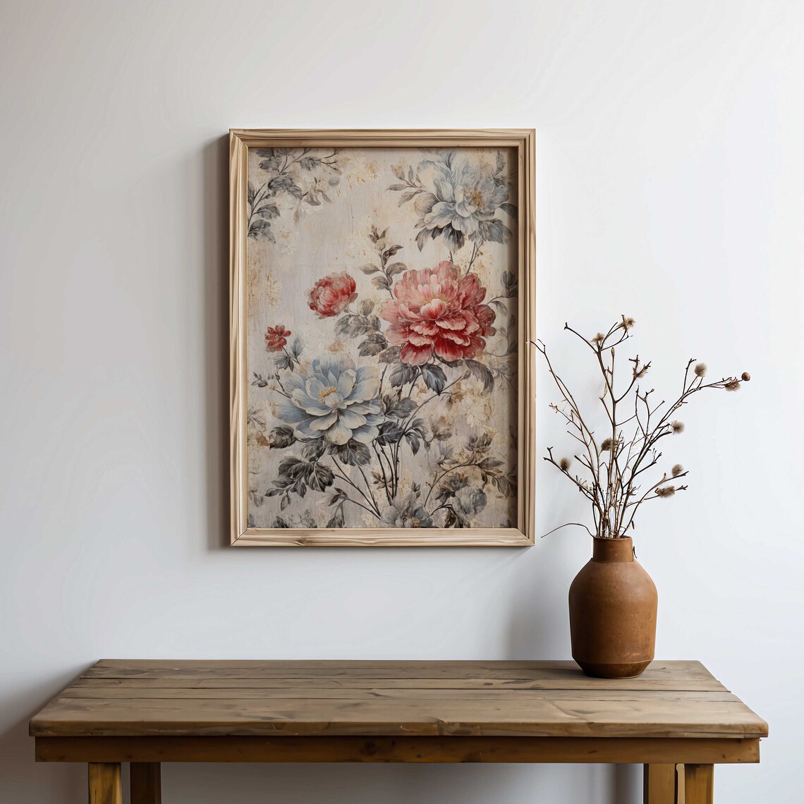 Rustic Rose Radiance Distressed Vintage Art Print - Image 2
