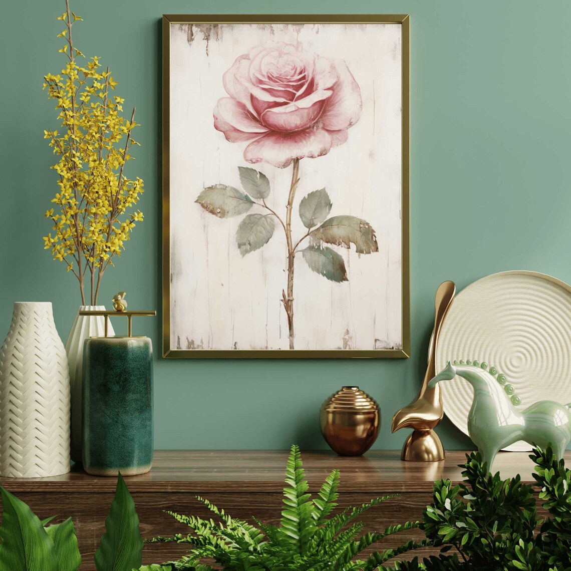 Pink Rose Floral Farmhouse Art Print, Rustic Decor - Image 2