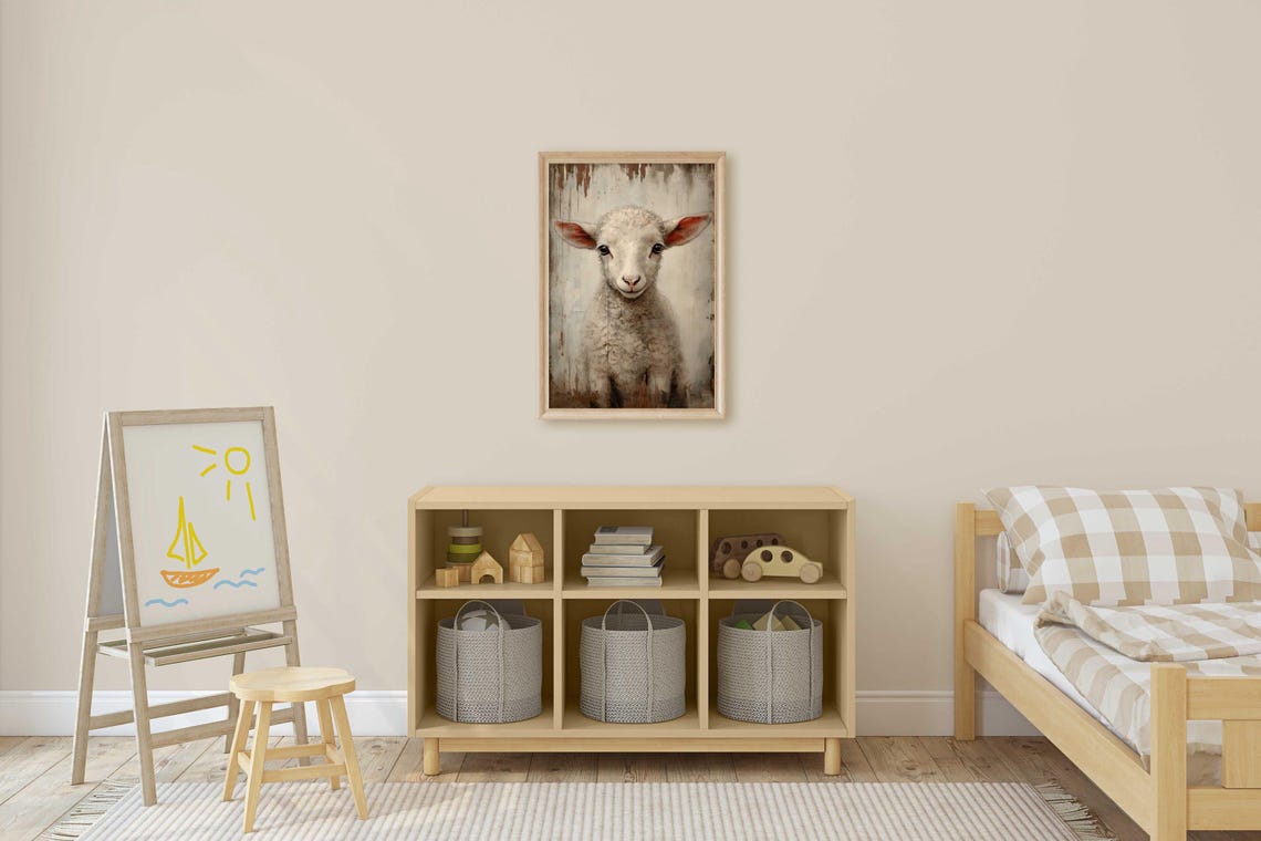 Smiling Baby Lamb Portrait Rustic Farmhouse Animal Art Poster - Image 2