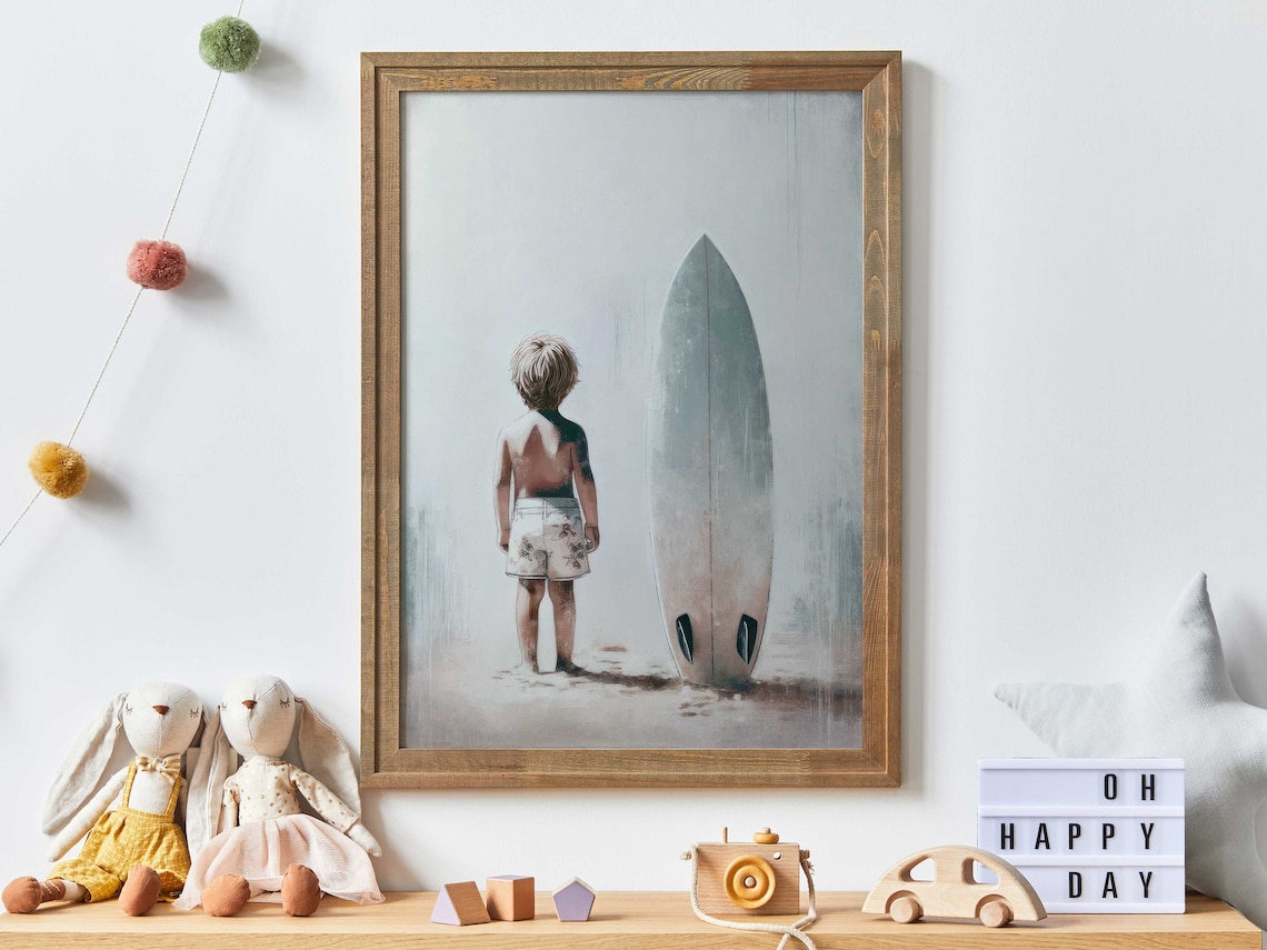 Surfing Nursery Decor, Boy Surfer Beach Art Print