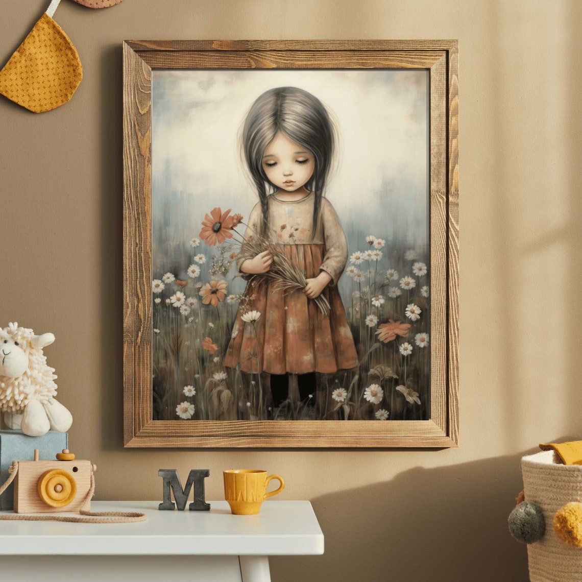 Girly Wall Art Print Art For Girls Nursery Or Bedroom Toddler Girl With Flowers Wildflower Nursery Decor Wall Art - Image 2