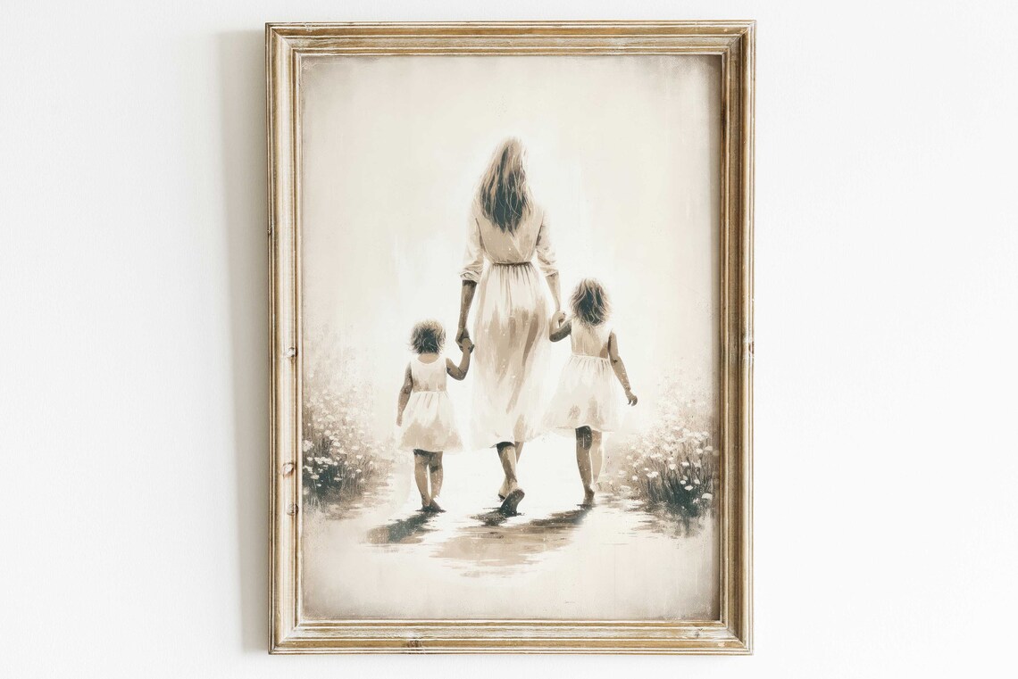 Mother And Daughters Sisters Painting Poster