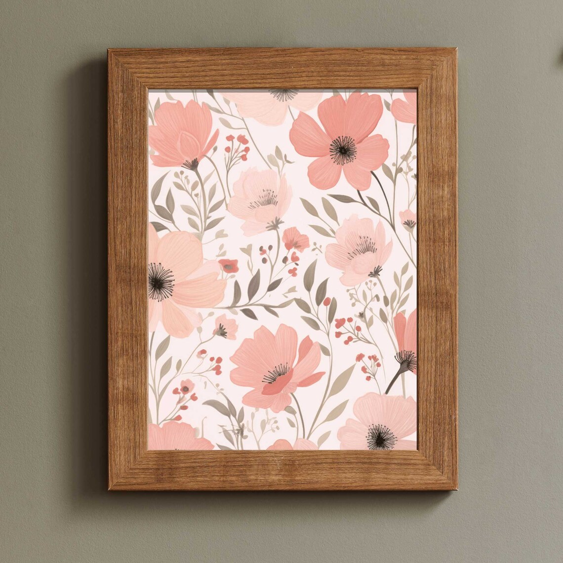 Coral Pink Wildflower Pattern Vintage Botanical Illustration Poster - Image 2