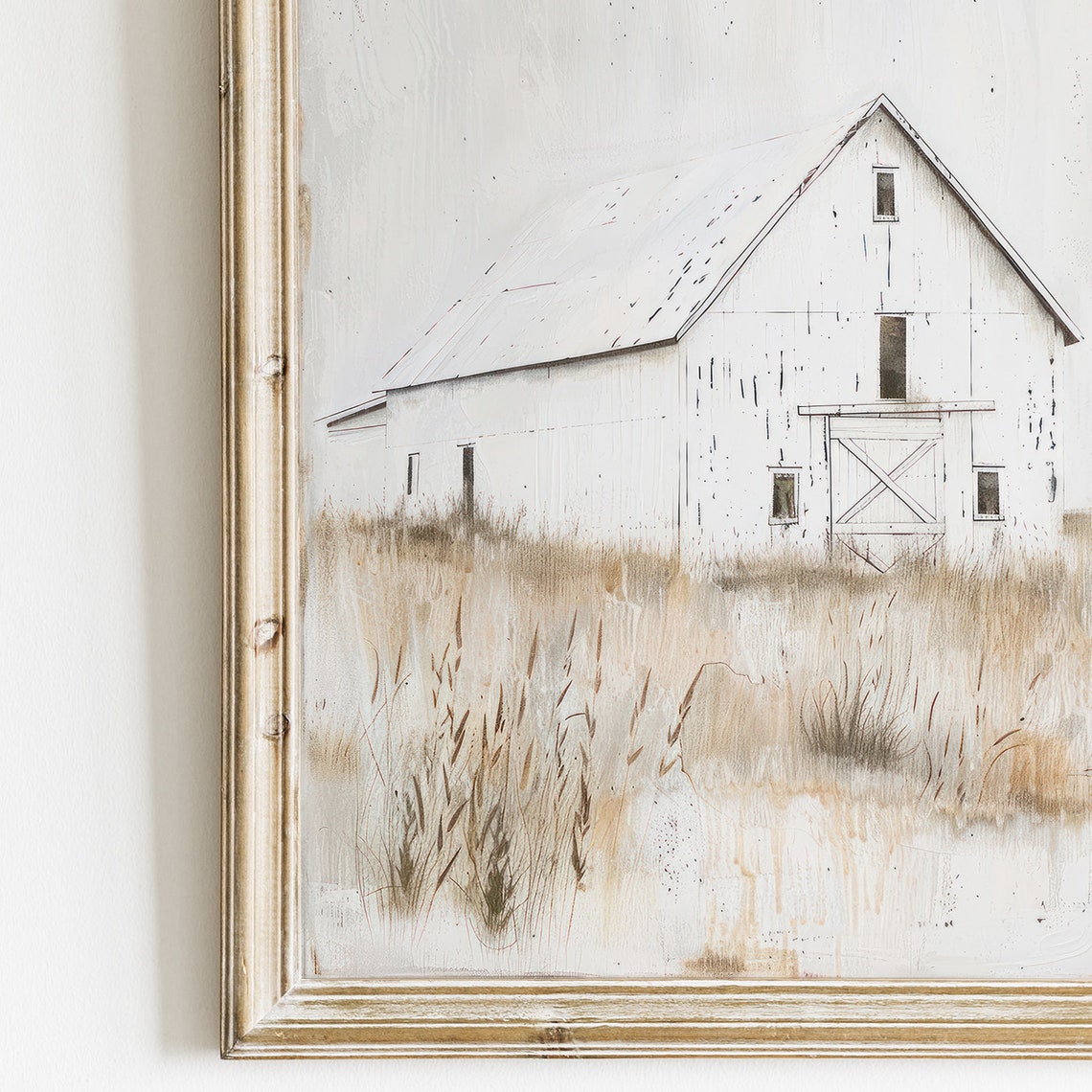 Weathered White Barn In A Golden Field Rustic Farmhouse Poster - Image 2