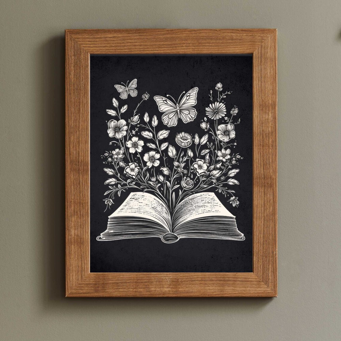 Open Book With White Florals and Butterflies Chalkboard Wall Art - Image 2