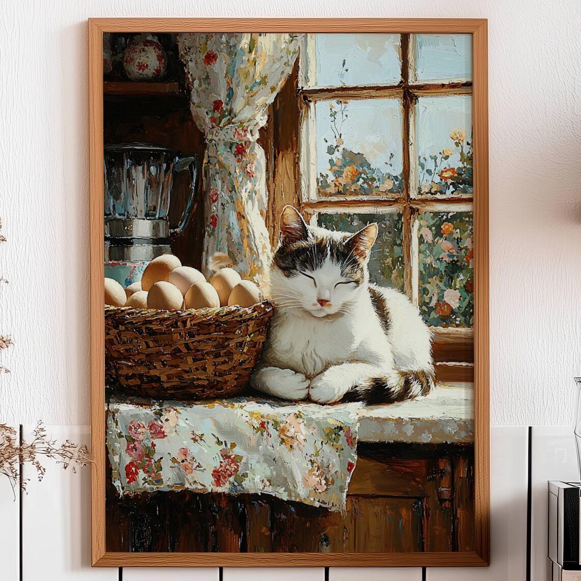 Tabby Cat Farmhouse Kitchen Art Print, Rustic Decor