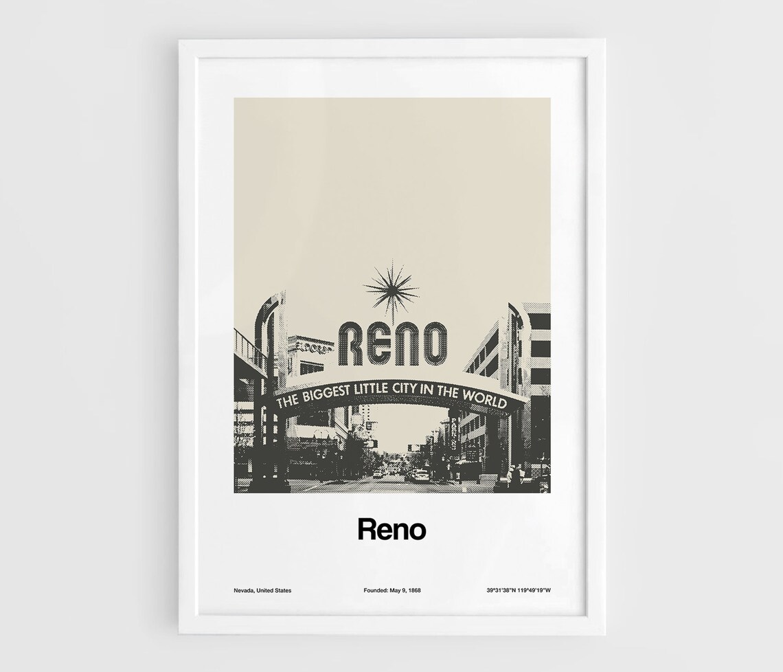 Reno Nevada Minimalist Travel Poster, City Print