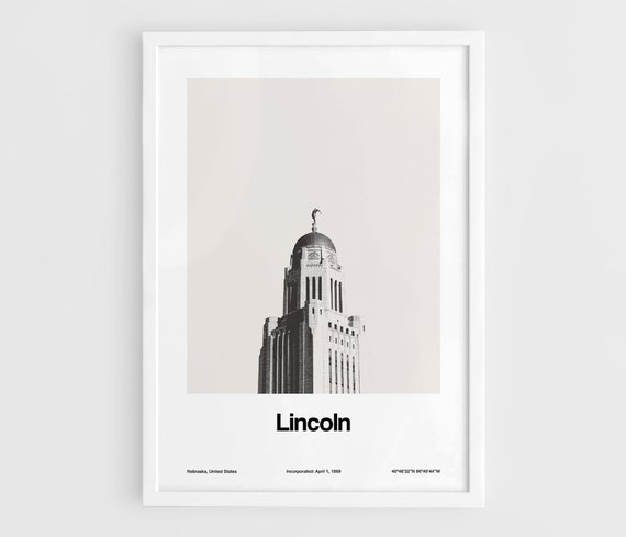 Lincoln Nebraska Skyline, Minimalist City Art Print