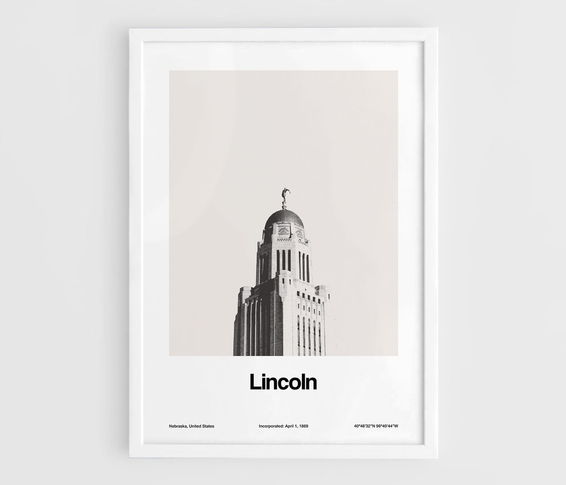 Lincoln Nebraska Skyline, Minimalist City Art Print