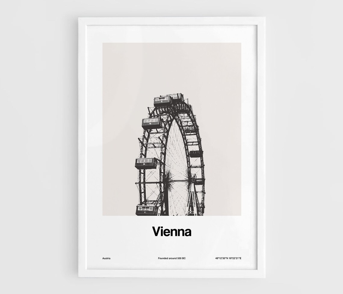 Vienna Ferris Wheel Travel Poster, Minimalist City