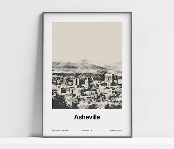 Asheville NC Skyline, Minimalist City Poster