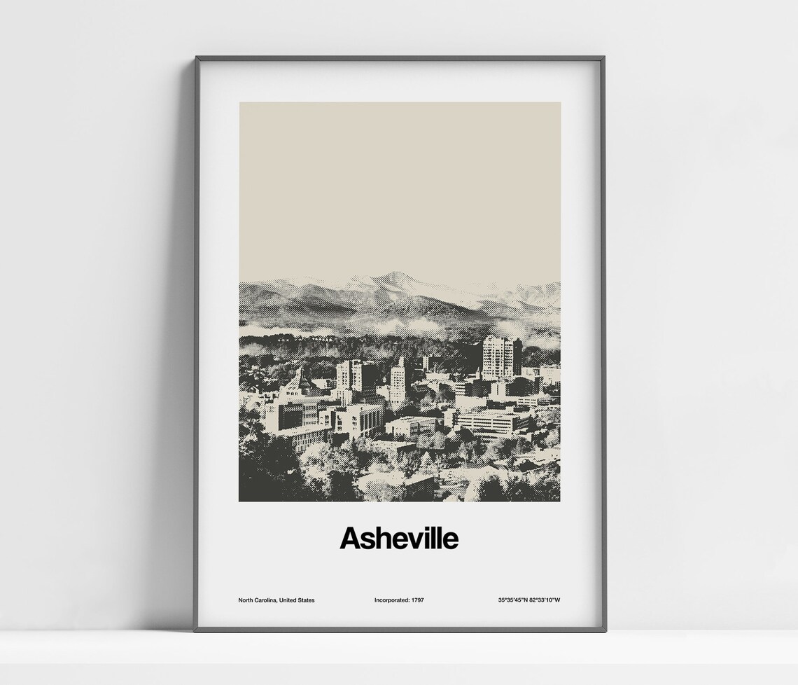 Asheville NC Skyline, Minimalist City Poster
