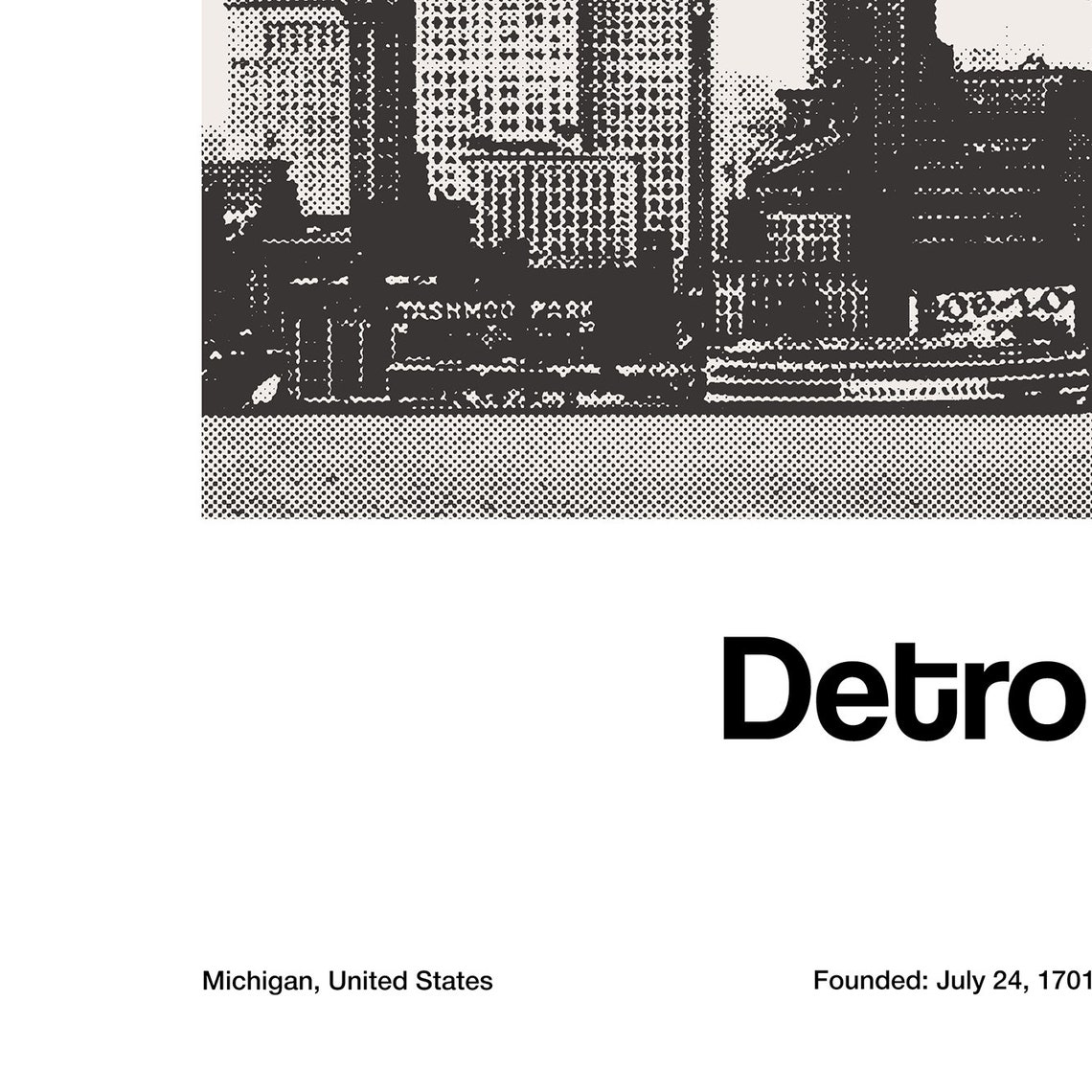 Old Detroit Skyline, Historic Black and White Art Print - Image 2