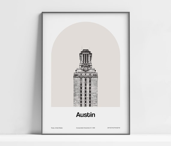 Austin Texas Minimalist Arch Print, Travel Poster