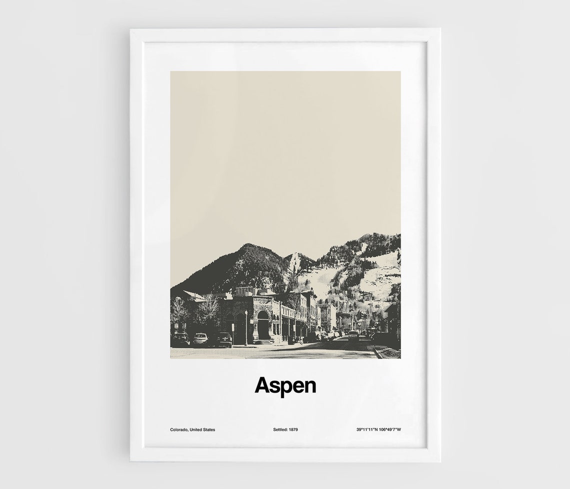Aspen Colorado Poster Print, Minimalist Winter Village