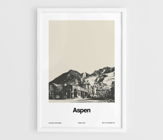 Aspen Colorado Poster Print, Minimalist Winter Village