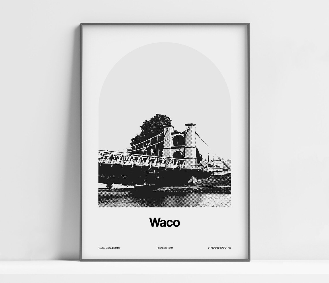 Waco Texas Poster, Minimalist City Arch Print