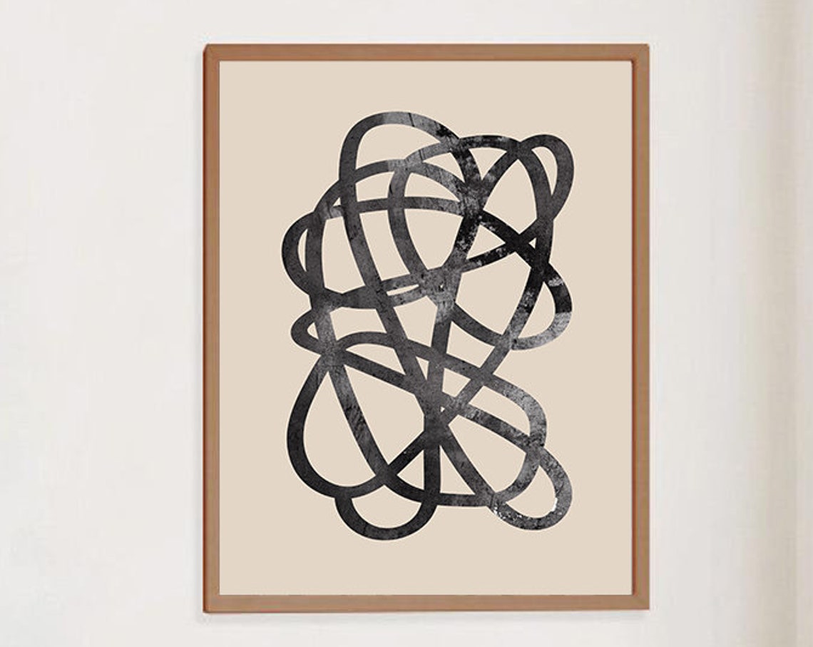 Tangled Black Scribble Loops Beige Modern Abstract Line Art Poster - Image 3