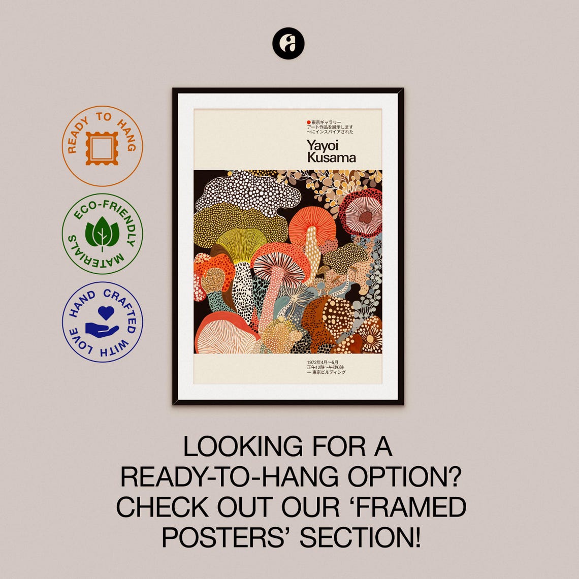 Yayoi Kusama Mushroom Art Dotted Fungi Exhibition Style Poster - Image 2