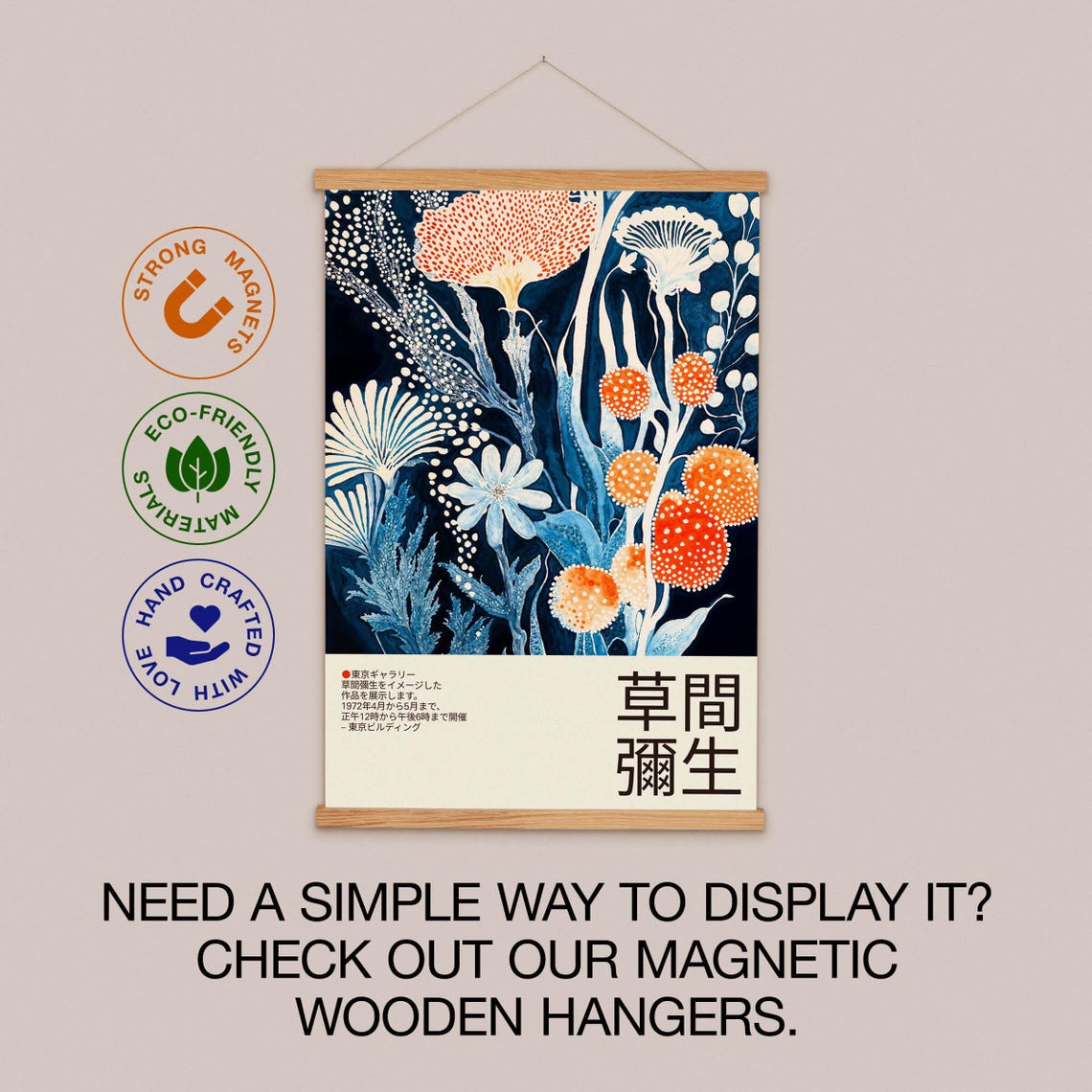 Coral Dahlia Cyanotype Botanical Exhibition Poster in White Frame - Image 2