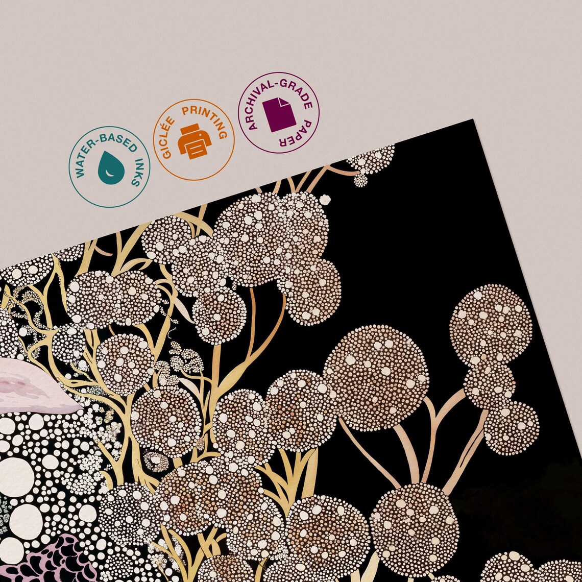 Yayoi Kusama Inspired Silver Dotted Tree Blossom Pink Lily Poster - Image 3