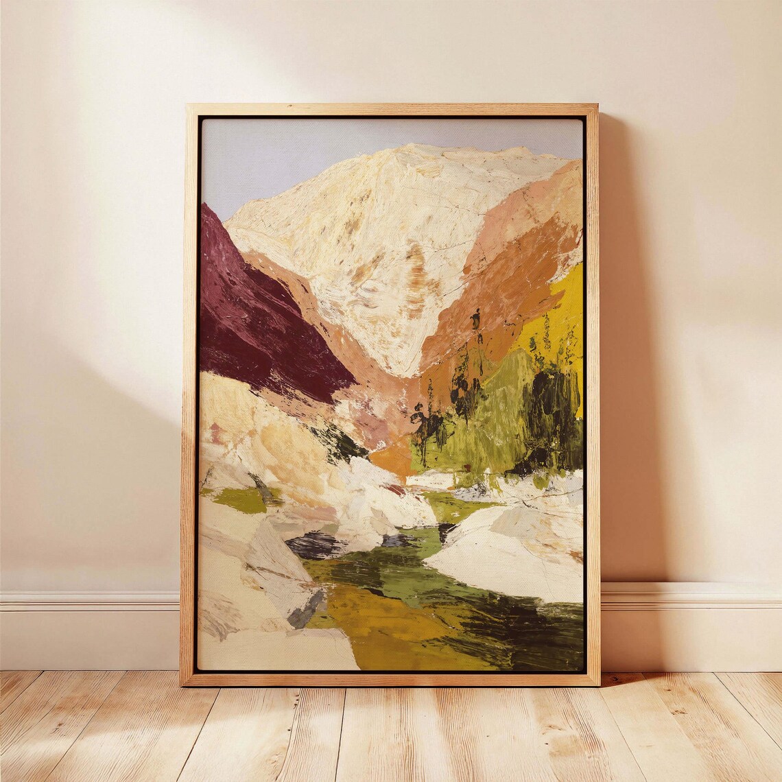 Abstract Mountain Peak Rocky Terrain Earth Tones Painting Poster