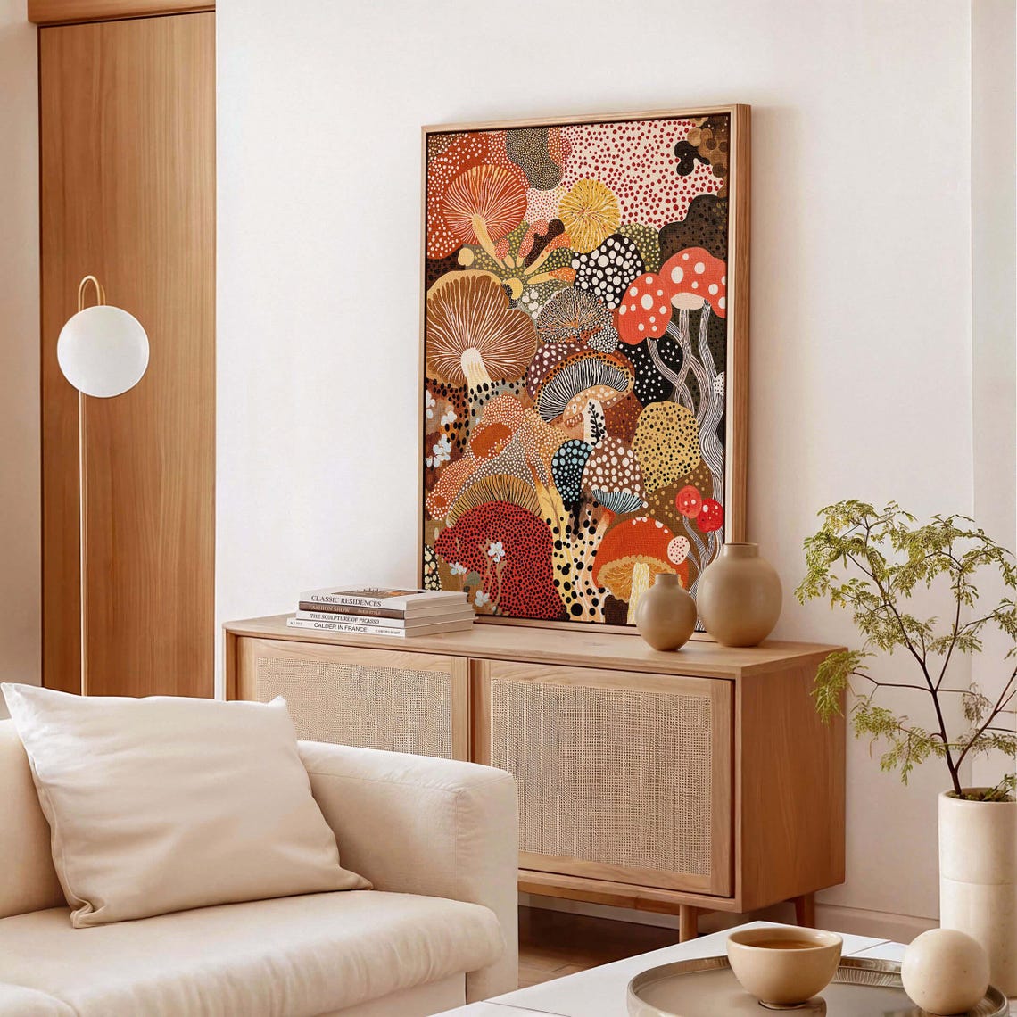 Dotted Mushroom Forest Abstract Botanical Poster in Warm Rust - Image 3