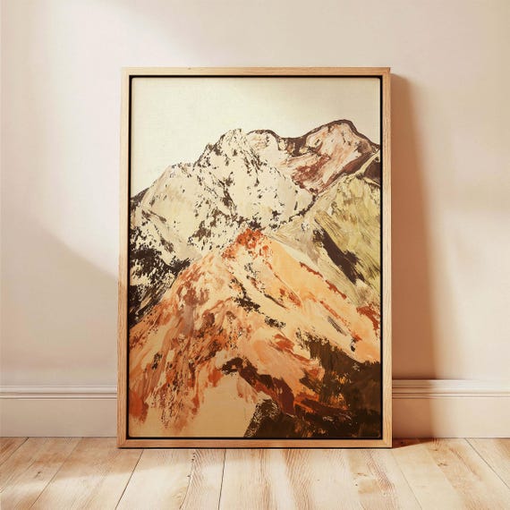 Mountain Wall Art Framed Canvas Abstract Landscape Painting Rustic Modern Decor Large Living Room Ready To Hang Print