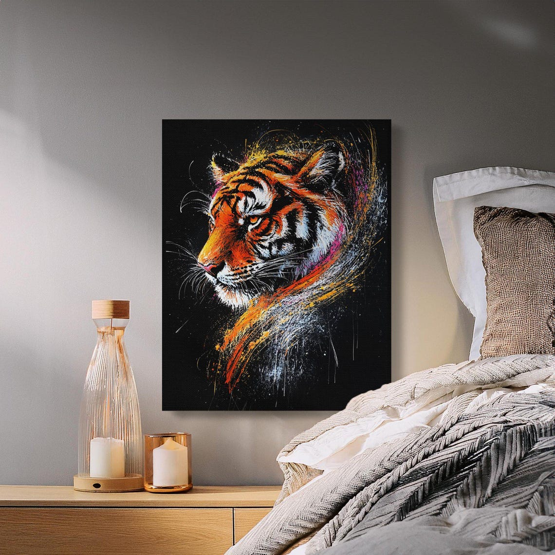 Majestic Tiger Splash Art Profile Black Canvas Wildlife Poster - Image 2