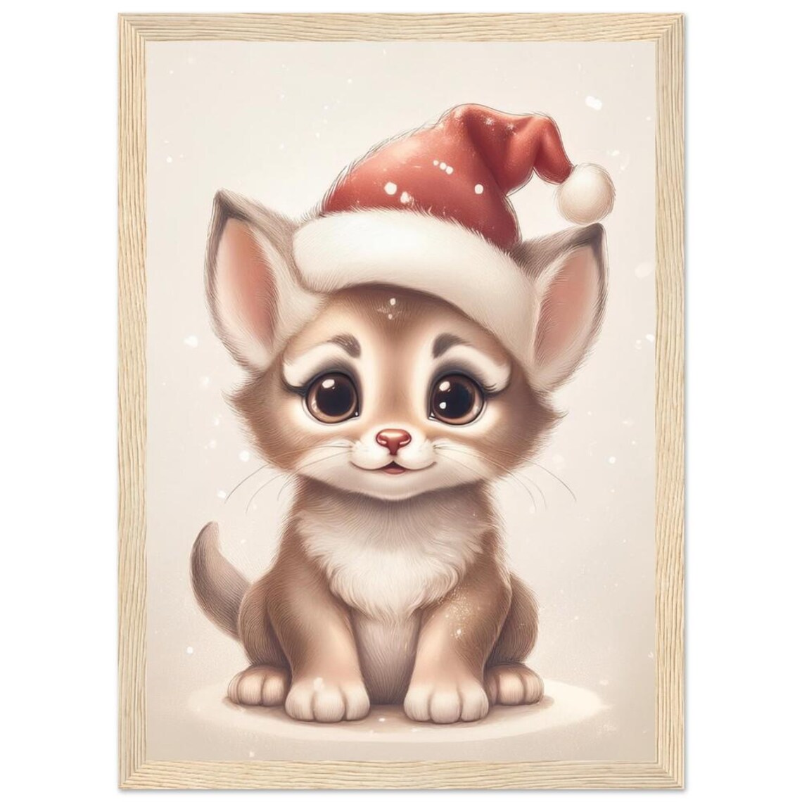 Christmas Kitten in Red Santa Hat Cute Holiday Animal Poster