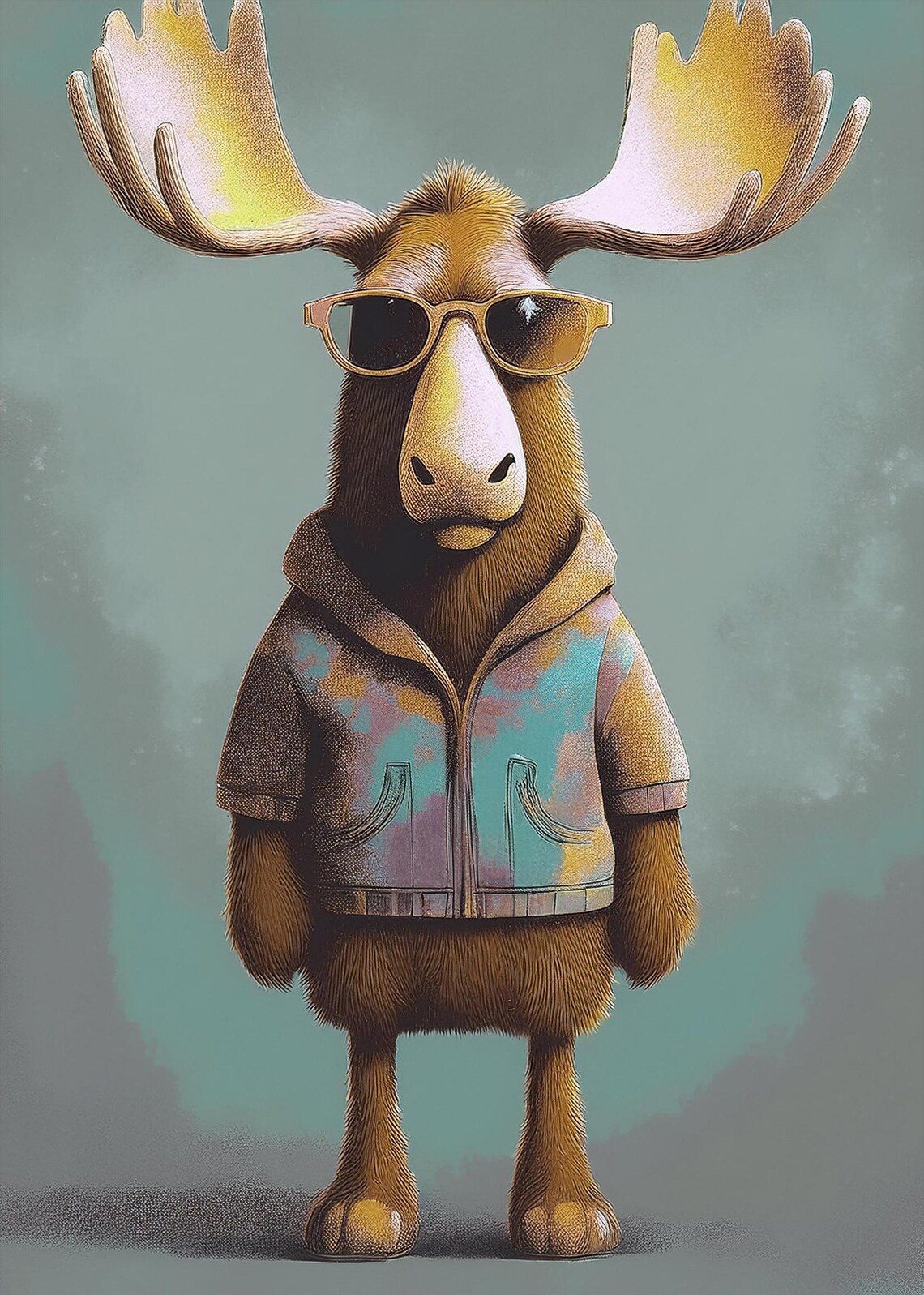 Cool Moose with Sunglasses Colorful Jacket Funny Animal Poster