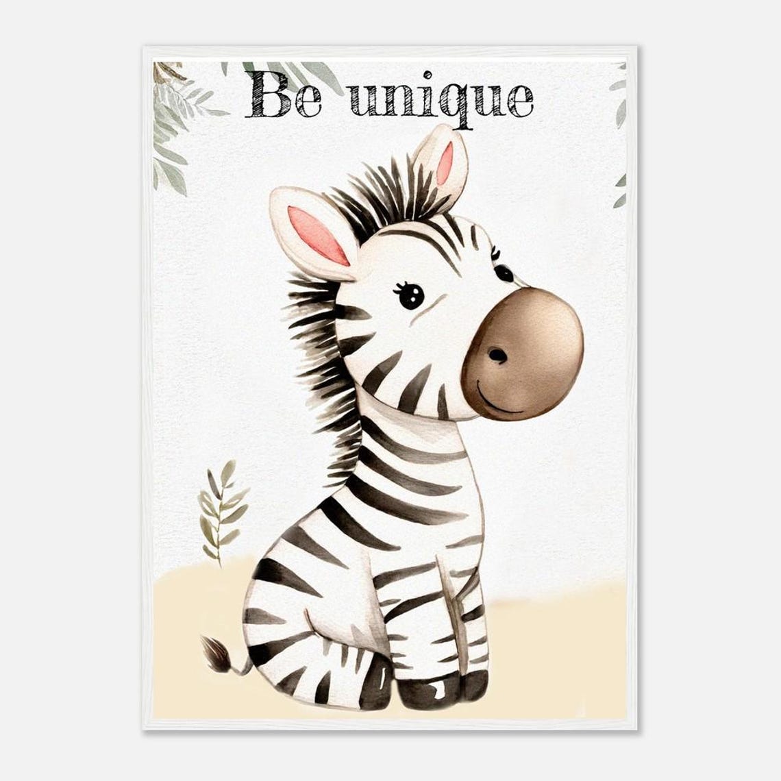 Be Unique Cute Baby Zebra Watercolor Nursery Kids Room Poster - Image 3