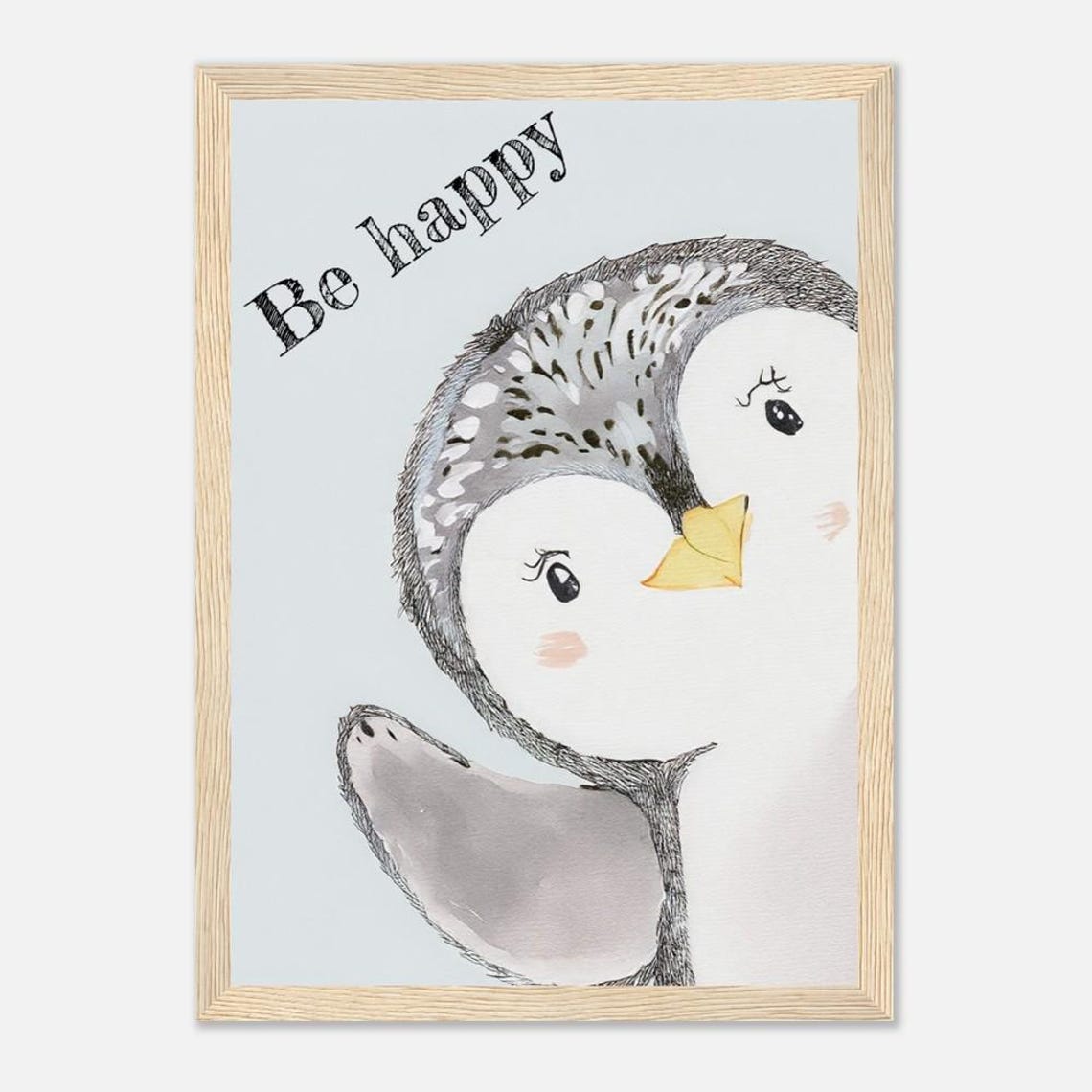 Be Happy Penguin Quote Cute Illustrated Nursery Decor Wall Art - Image 3