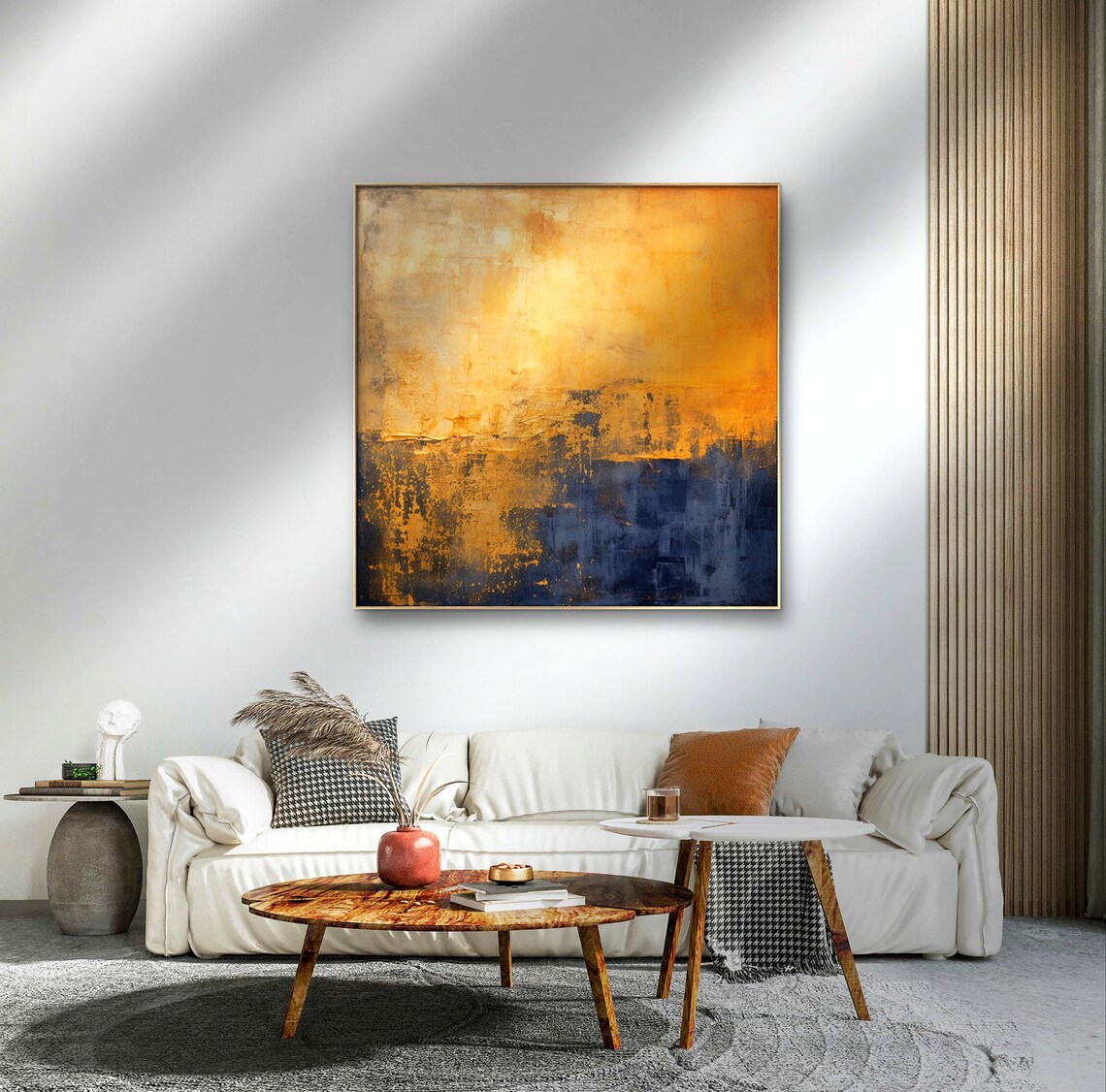 Abstract Painting, Minimalist Harmony Blue And Gold - Image 2