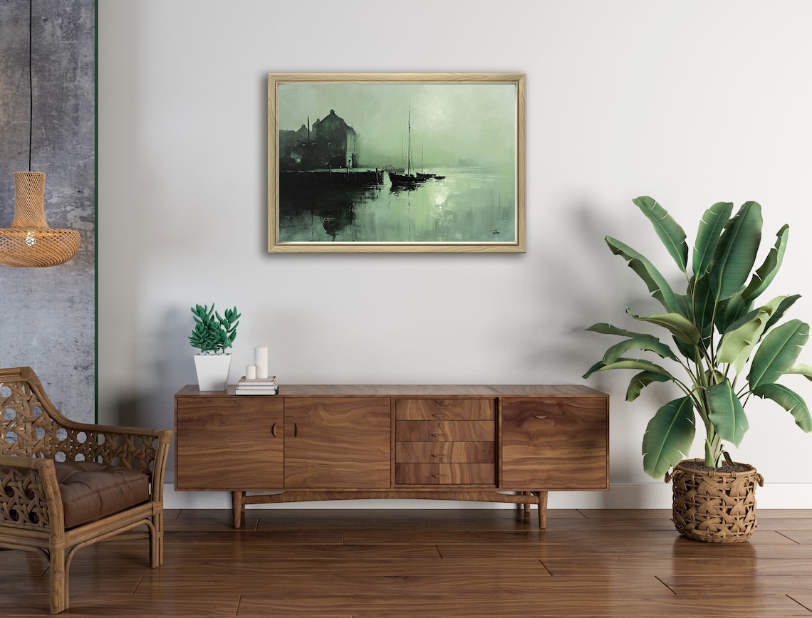 Fishing Boats In Old Port City, Painting - Image 2