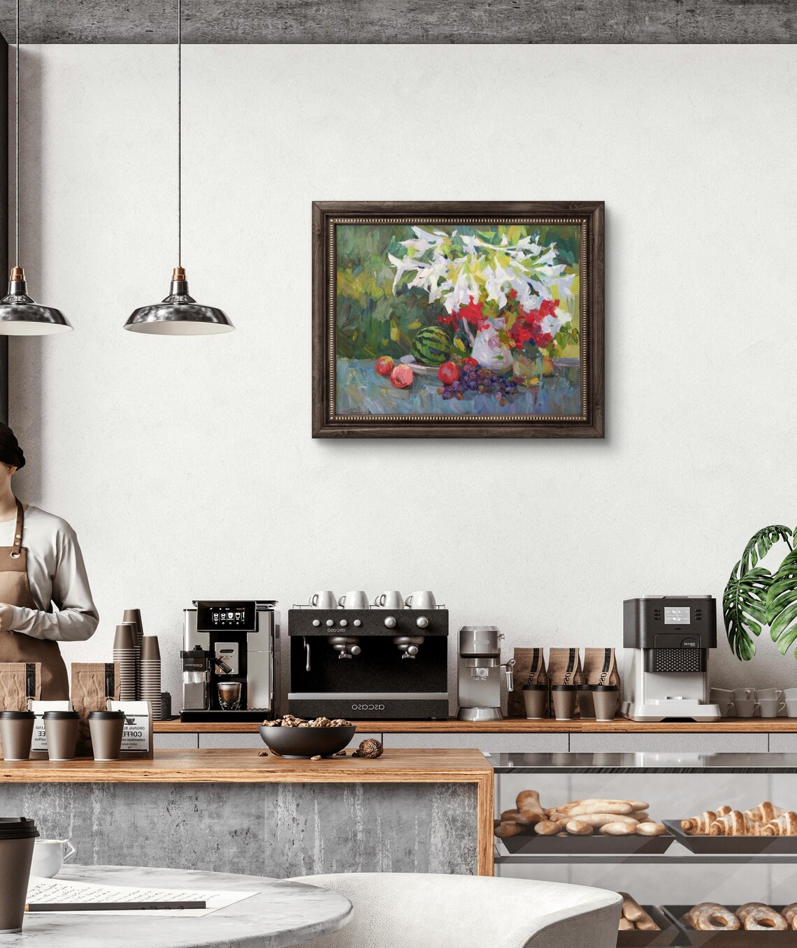 Vibrant Still Life With Watermelon, Autumn Flowers