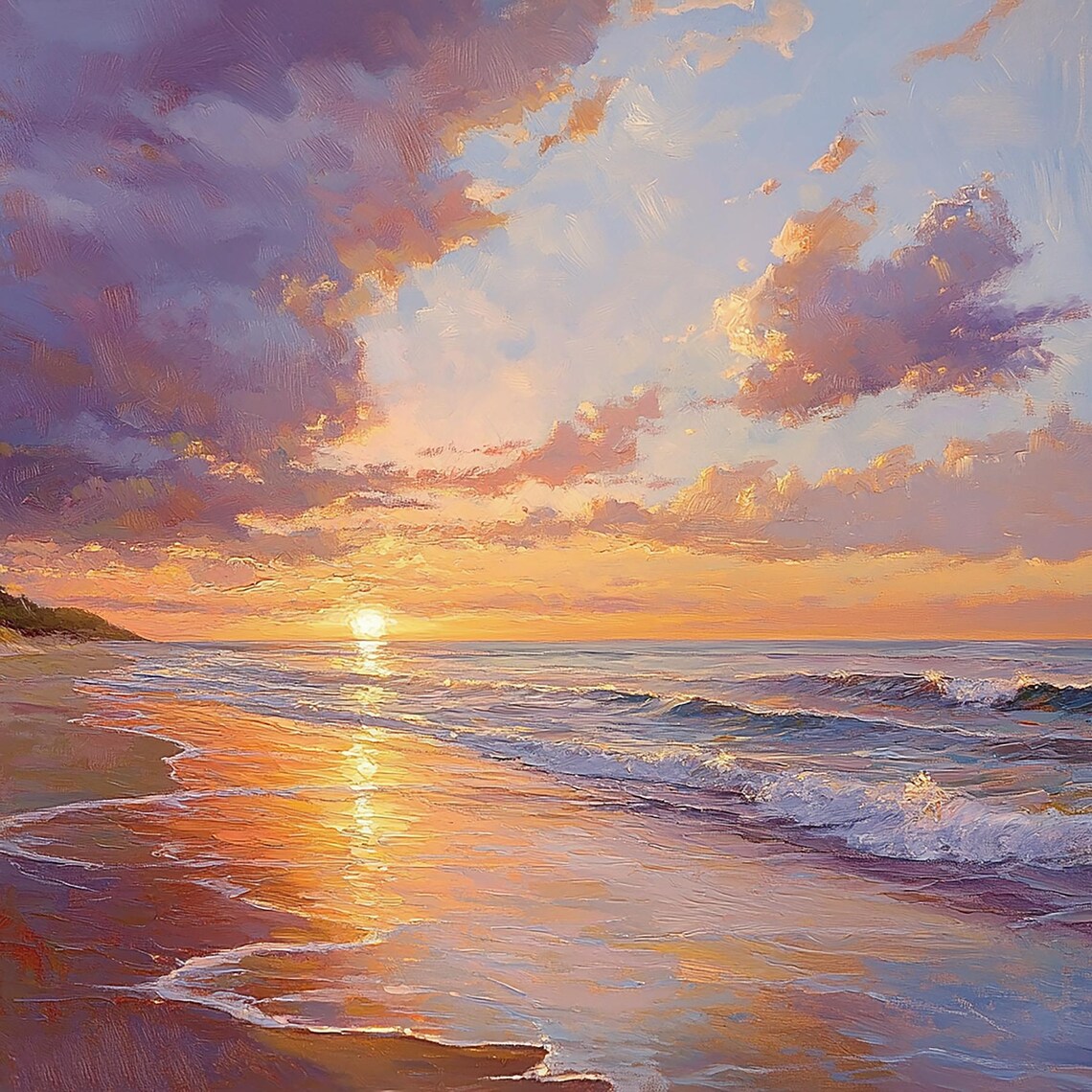 Golden Horizon Serene Sunset Beach Art Print - Image 3