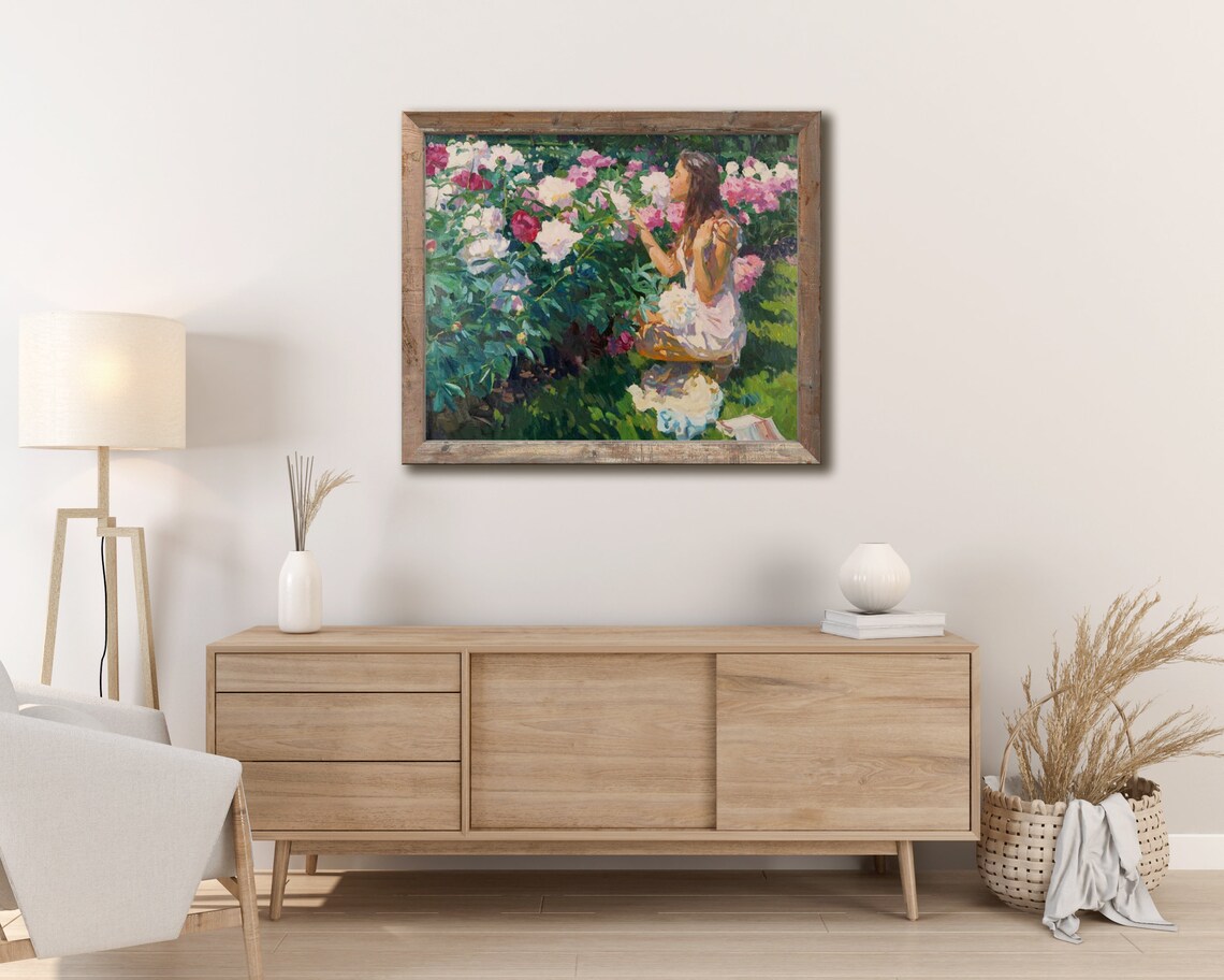 Impressionistic Oil Painting, Sunny Spring Peonies