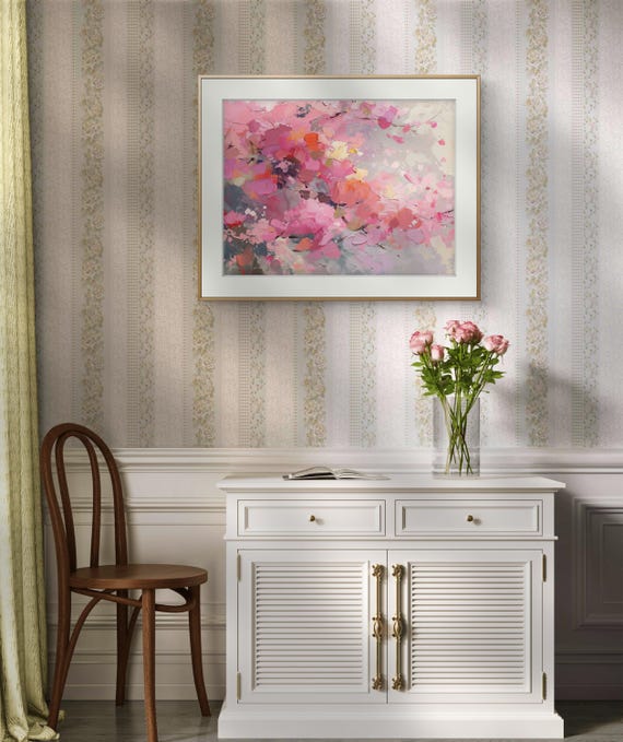 Blossoming Dreams Original Abstract Oil Painting In Shades Of Pink Peach And Lavender With Bold Brushstrokes And Soft Pastel Accents