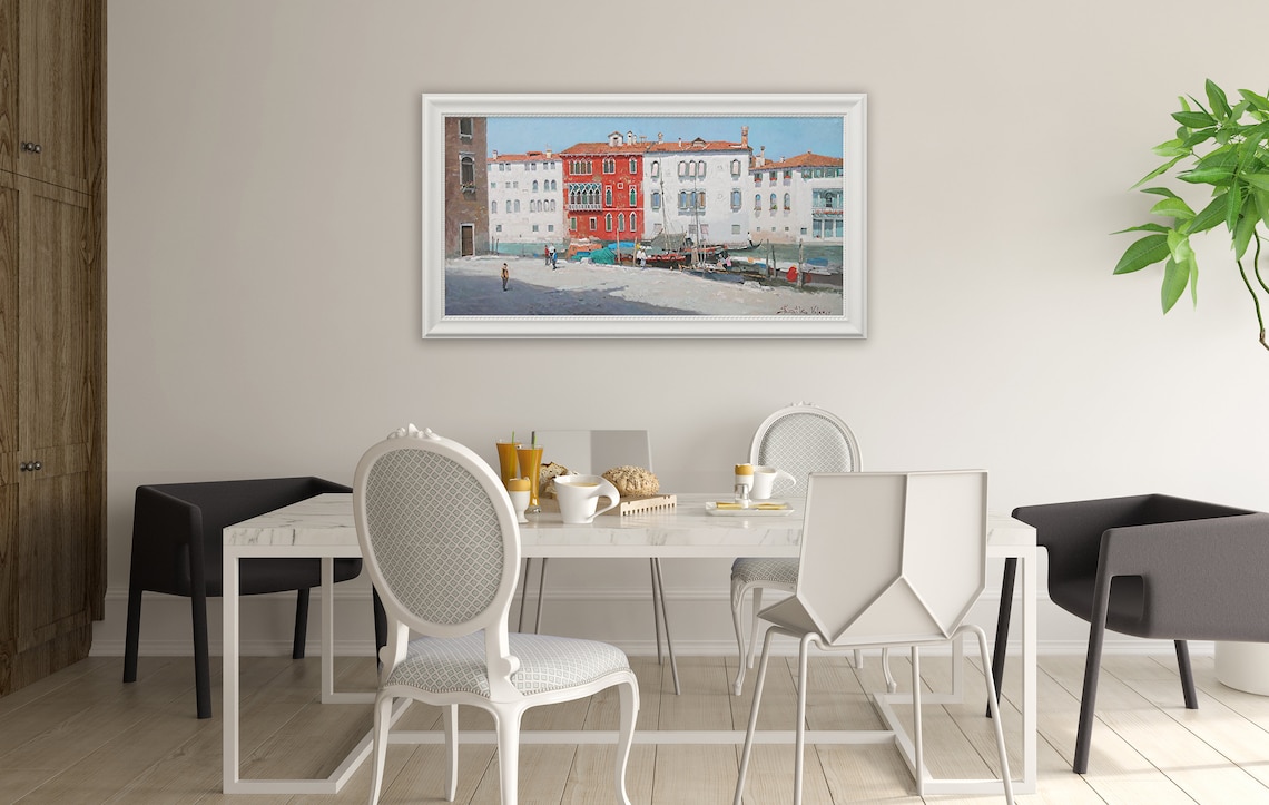 Venice Canal Boats And Architecture Oil Painting - Image 2