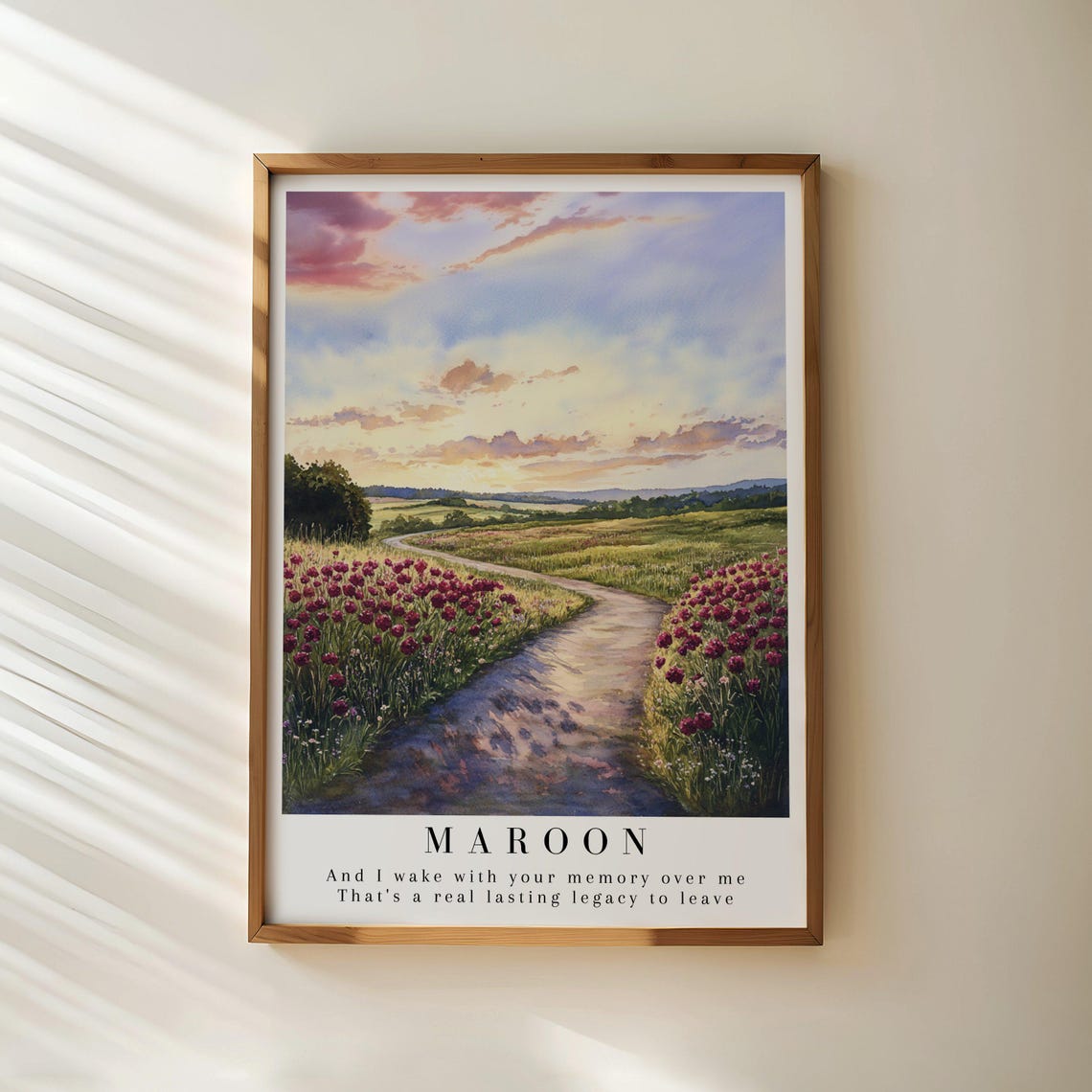 Taylor Swift Maroon Lyric Maroon Flower Field Sunset Art Poster