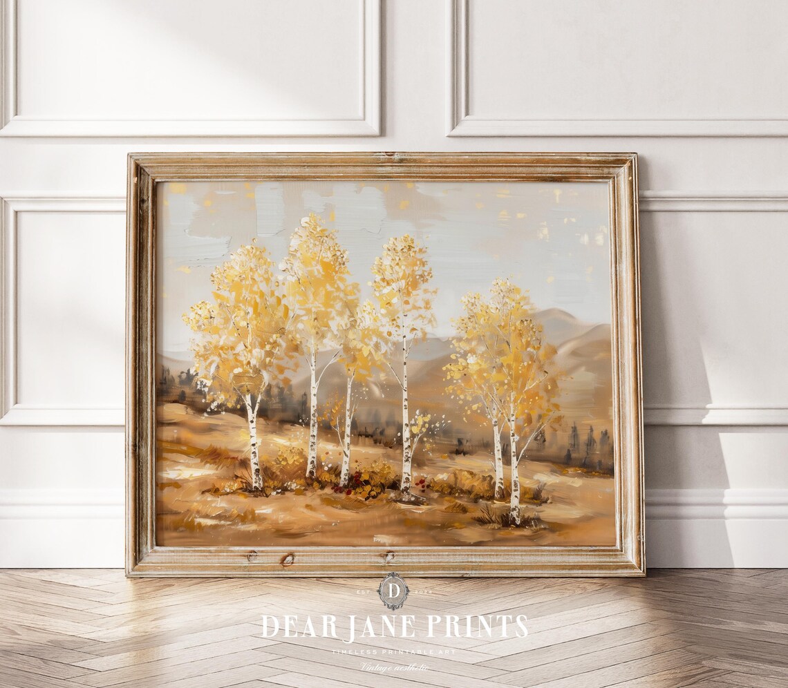 Golden Aspen Trees Autumn Mountain Landscape Impressionist Oil Poster - Image 2