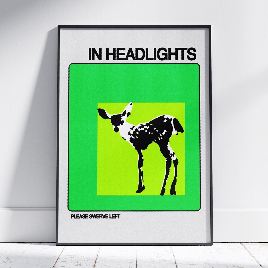 In Headlights Pop Art Fawn Typography Poster for Dorm Room Decor