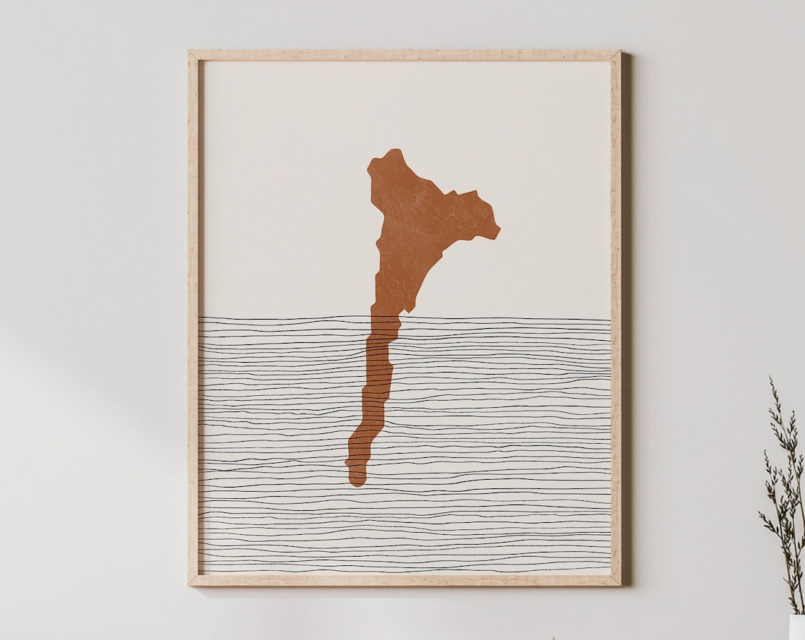 Terracotta Abstract Island Over Line Art Minimalist Ocean Print